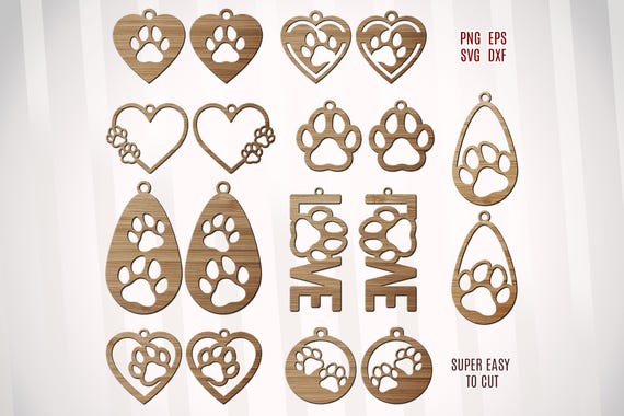 Dog Earring Svg Laser Cut File, Pet Paw Earrings Cut File, Dog Paw Svg Dxf, Laser Earring Template Svg, Pet Gifts For Owners, Pet Sign Dxf