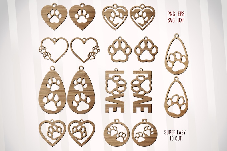 Dog Earring Svg Laser Cut File, Pet Paw Earrings Cut File, Dog Paw Svg Dxf, Laser Earring Template Svg, Pet Gifts For Owners, Pet Sign Dxf