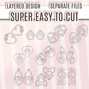 Dog Earring Svg Laser Cut File, Pet Paw Earrings Cut File, Dog Paw Svg Dxf, Laser Earring Template Svg, Pet Gifts For Owners, Pet Sign Dxf