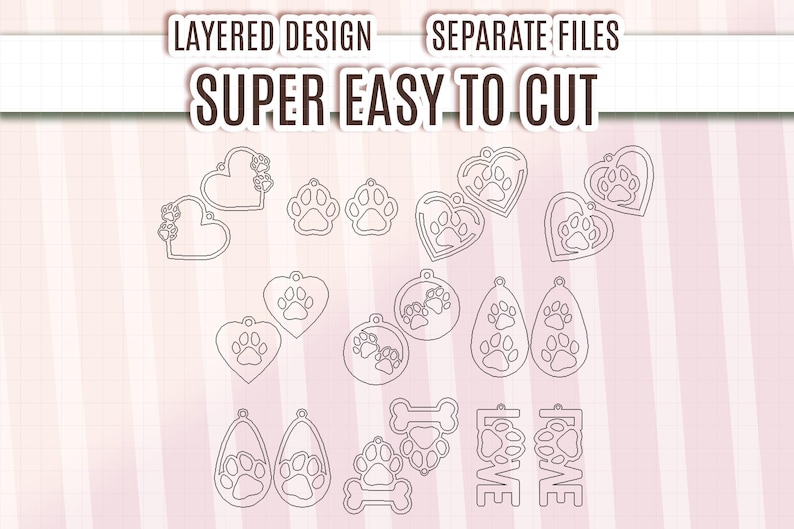 Dog Earring Svg Laser Cut File, Pet Paw Earrings Cut File, Dog Paw Svg Dxf, Laser Earring Template Svg, Pet Gifts For Owners, Pet Sign Dxf