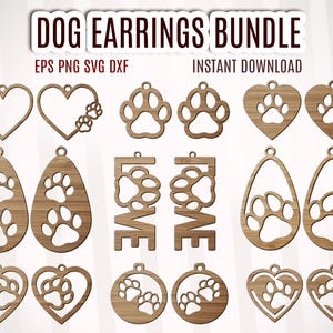 Dog Earring Svg Laser Cut File, Pet Paw Earrings Cut File, Dog Paw Svg Dxf, Laser Earring Template Svg, Pet Gifts For Owners, Pet Sign Dxf