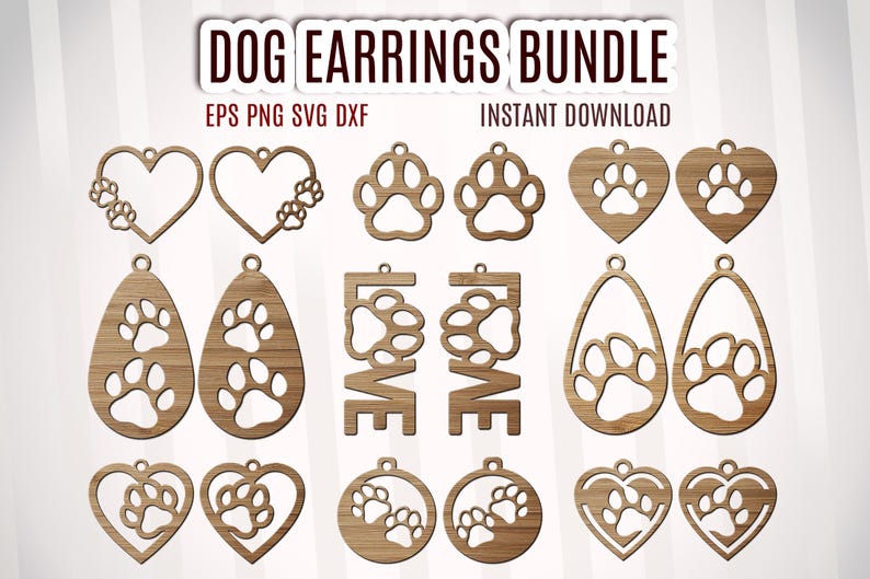 Dog Earring Svg Laser Cut File, Pet Paw Earrings Cut File, Dog Paw Svg Dxf, Laser Earring Template Svg, Pet Gifts For Owners, Pet Sign Dxf