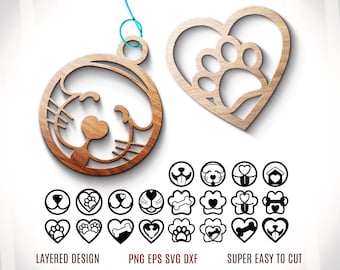 Dog Tag Laser Cut File, Pet Paw SVG Bundle (Digital Download)