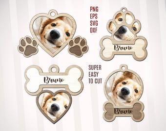 Dog Frame Laser Cut File Bundle, Pet Photo Ornament (svg, png, dxf, eps)