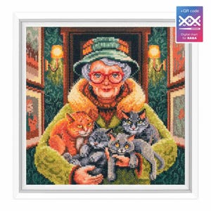 RTO counted cross stitch kit Cozy hugs cats M1071 SAGA / Granny and cats / Fluffy pets DIY Embroidery kit