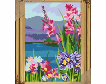Flowers by the Lake Tapestry printed kit needlepoint, Collection DArt