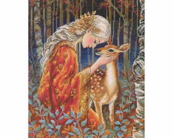 RTO counted cross stitch Kit Forest Fairytale Girl and Fawn DIY Embroidery