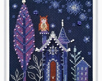 RTOクロスステッチキット クリスマスロッジのフクロウ：冬の森のおとぎ話刺繍