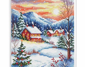 Christmas Village Cross Stitch Kit: Cottage in Festive Snow Collection DArt