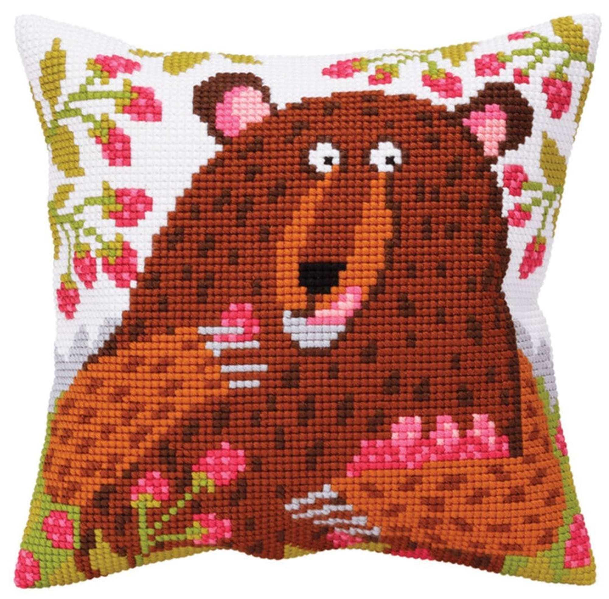 ニードルポイントピローキット フォレストベア ラズベリーコレクション