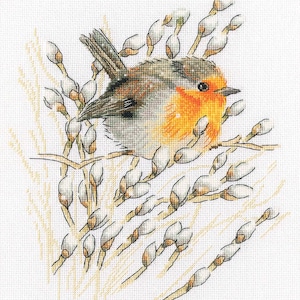 RTO counted cross stitch kit Robin on willow branches M902 / Christmas bird / Christmas present DIY Embroidery kit