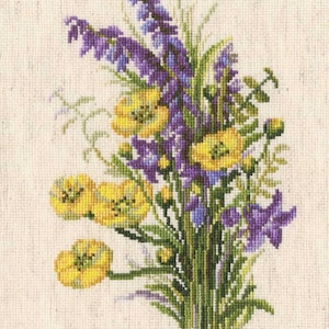 RTO counted cross stitch kit Wild flowers M527 / Bouquet with buttercup / Still life floral DIY Embroidery kit