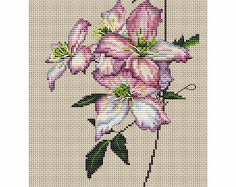 Сounted cross stitch kit Clematis Flowers: nature floral DIY Beginner