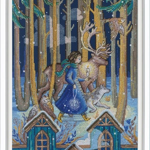 Winter Forest Girl RTO Cross Stitch Kit, Candle & Key Fairytale