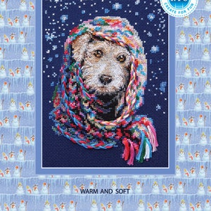 RTO counted cross stitch kit Winter dog M702 / Christmas present / Dog in the warm scarf DIY Embroidery kit