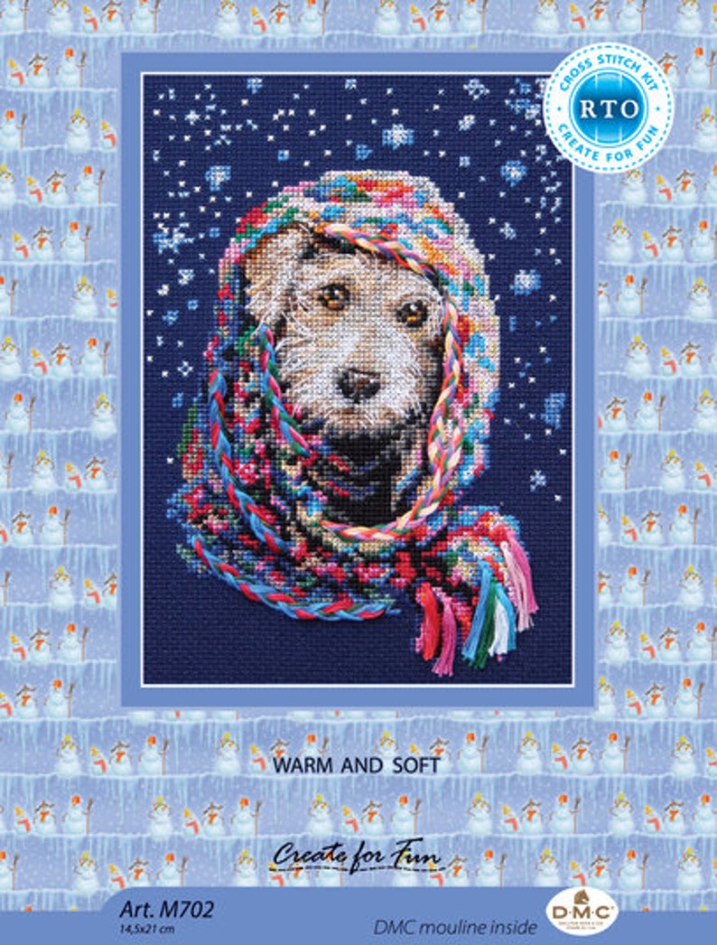 RTO counted cross stitch kit Winter dog M702 / Christmas present / Dog in the warm scarf DIY Embroidery kit