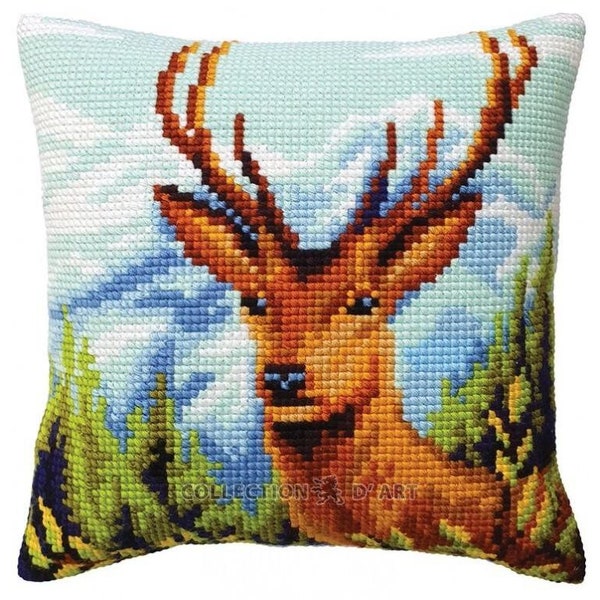 Cushion cross stitch printed kit needlepoint, 40x40 cm (16"x16") "Deer"_CdA_5439