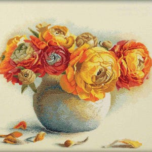 RTO counted cross stitch kit Ranunculuses flowers M204 / Bouquet flowers / Still life floral DIY Embroidery kit