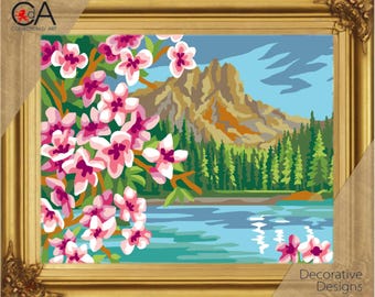 Sakura blossom Tapestry printed kit needlepoint, Collection DArt