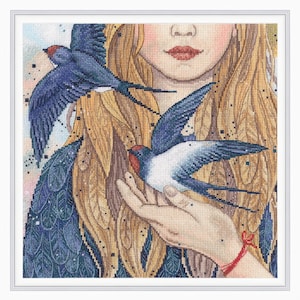 RTO counted cross stitch kit Swallows and the girl M984 / Fantasy fairytale / Mistery DIY Embroidery