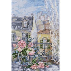 RTO counted cross stitch kit Roses in Paris M593 / Flowers bouquet / City town DIY Embroidery kit