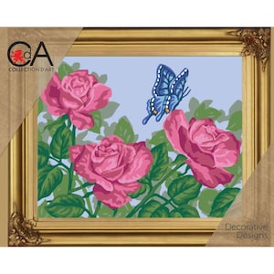 Tapestry printed kit quick needlepoint, Butterfly Flowers Bouquet, Collection DArt 6244K, 30x40 cm (12&quot;x16&quot;) DIY Printed Canvas, Gobelin kit