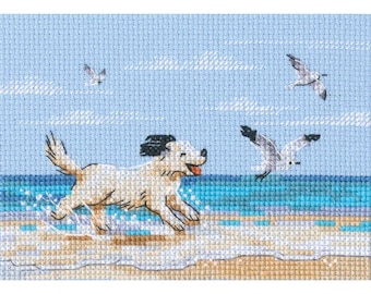 RTO counted cross stitch Kit Dog running on beach DIY Embroidery