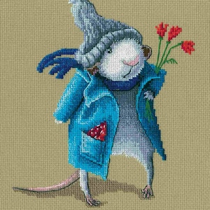 RTO counted cross stitch kit Mouse and flowers M797 / Love flowers / Funny animal Embroidery kit