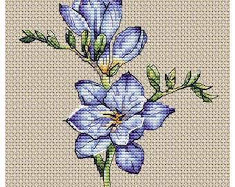 Сounted cross stitch kit Freesia Flowers: nature floral DIY Beginner