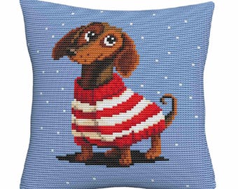 Needlepoint Pillow Kit: Dachshund Dog Collection D'Art Cross Stitch Cushion (16"x16")