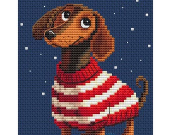Сounted cross stitch kit Striped Dachshund Dog: Cute pet Beginner DIY Embroidery