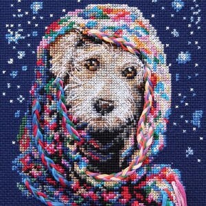 RTO counted cross stitch kit Winter dog M702 / Christmas present / Dog in the warm scarf DIY Embroidery kit