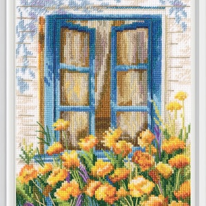 RTO counted cross stitch kit Yellow flowers window M978 / In the moment / Wild flowers countryside landscape DIY Embroidery kit