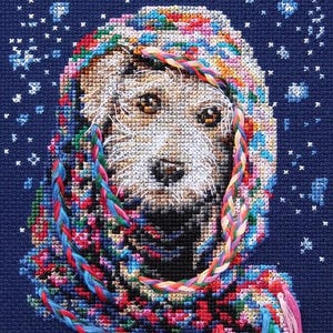 RTO counted cross stitch kit Winter dog M702 / Christmas present / Dog in the warm scarf DIY Embroidery kit