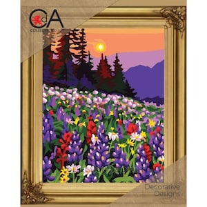Tapestry printed kit quick needlepoint, Field Flowers landscape 6339K, Collection D&#39;Art  30x40 cm (12&quot;x16&quot;)  DIY Printed Canvas, Gobelin kit