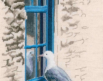 RTO counted cross stitch kit Seagull on the window M815 / With the flavor of salt, wind and sun / Nautical DIY Embroidery kit