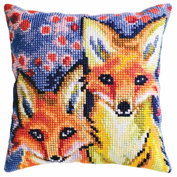 Red Fox Printed Canvas Cross Stitch Cushion Kit Red Fox Printed Canvas Cross Stitch Cushion Kit