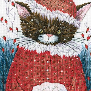 Christmas Cat Counted Cross Stitch Kit: RTO Embroidery (9x11.4)
