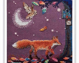 RTO geteld borduurpakket vos en uil Magisch bos: sprookjesachtige fantasie DIY-borduurwerk
