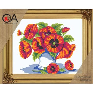 Tapestry printed kit quick needlepoint, Poppies Flowers Bouquet, Collection DArt 6195K, 30x40 cm (12&quot;x16&quot;) DIY Printed Canvas, Gobelin kit