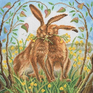 Kit de punto de cruz contado RTO Pareja de conejos M943 / Amor primaveral / Abrazo de animales Kit de bordado DIY