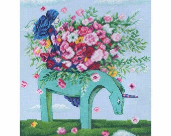 RTO cross stitch kit Magic Fairy and Unicorn among Flowers Embroidery