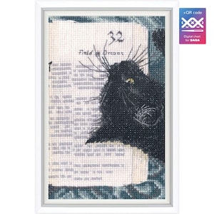 RTO counted cross stitch kit Black cat book C424 SAGA/ Fluffy pet / Animal book lover DIY Embroidery kit