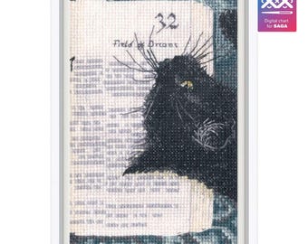 Kit per punto croce contato RTO Libro del gatto nero: ricamo fai da te di un animale domestico soffice