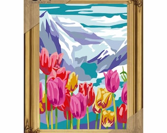 Mountain Flowers Tapestry printed kit needlepoint, Collection DArt