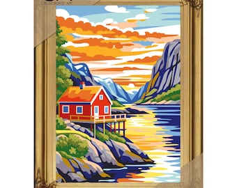 Lakeside Cottage Tapestry printed kit needlepoint, Collection DArt
