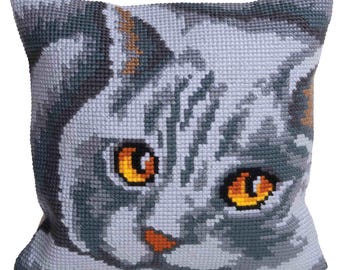 Nadelpunkt Kissen Kit Katzenaugen: Kollektion DArt Kreuzstich Kissen auf bedruckter Leinwand