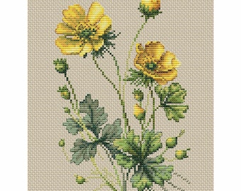 Сounted cross stitch kit Buttercups Flowers: nature floral DIY Beginner Embroidery