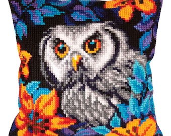 Needlepoint Pillow Kit Wild Owl Forest Collection DArt 5433, DIY Tapestry, Cushion Cross Stitch, Embroidery Printed Canvas 16"x16"/40x40 cm