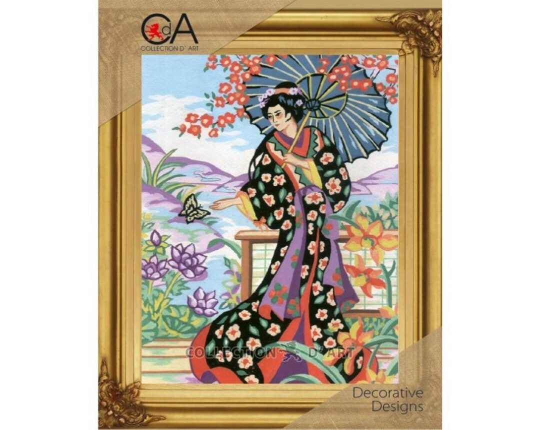 Japanese Lady Oriental Tapestry Printed Kit Needlepoint
